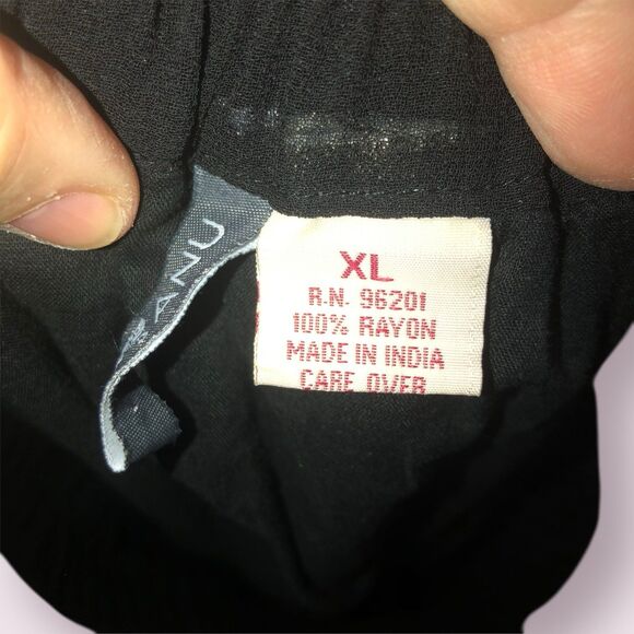 Vtg SANU Black Boho Floral Embroidered Maxi Skirt Fringe Hem, Folk Festival, XL - Picture 11 of 12